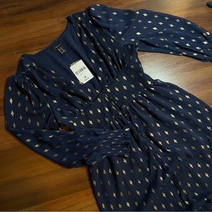 NWT Forever 21 Blue & Gold Metallic Diamond Print Maxi Dress | Size: M